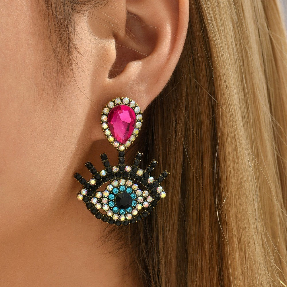Boho Fuchsia Gem Evil Eye Drop Earrings