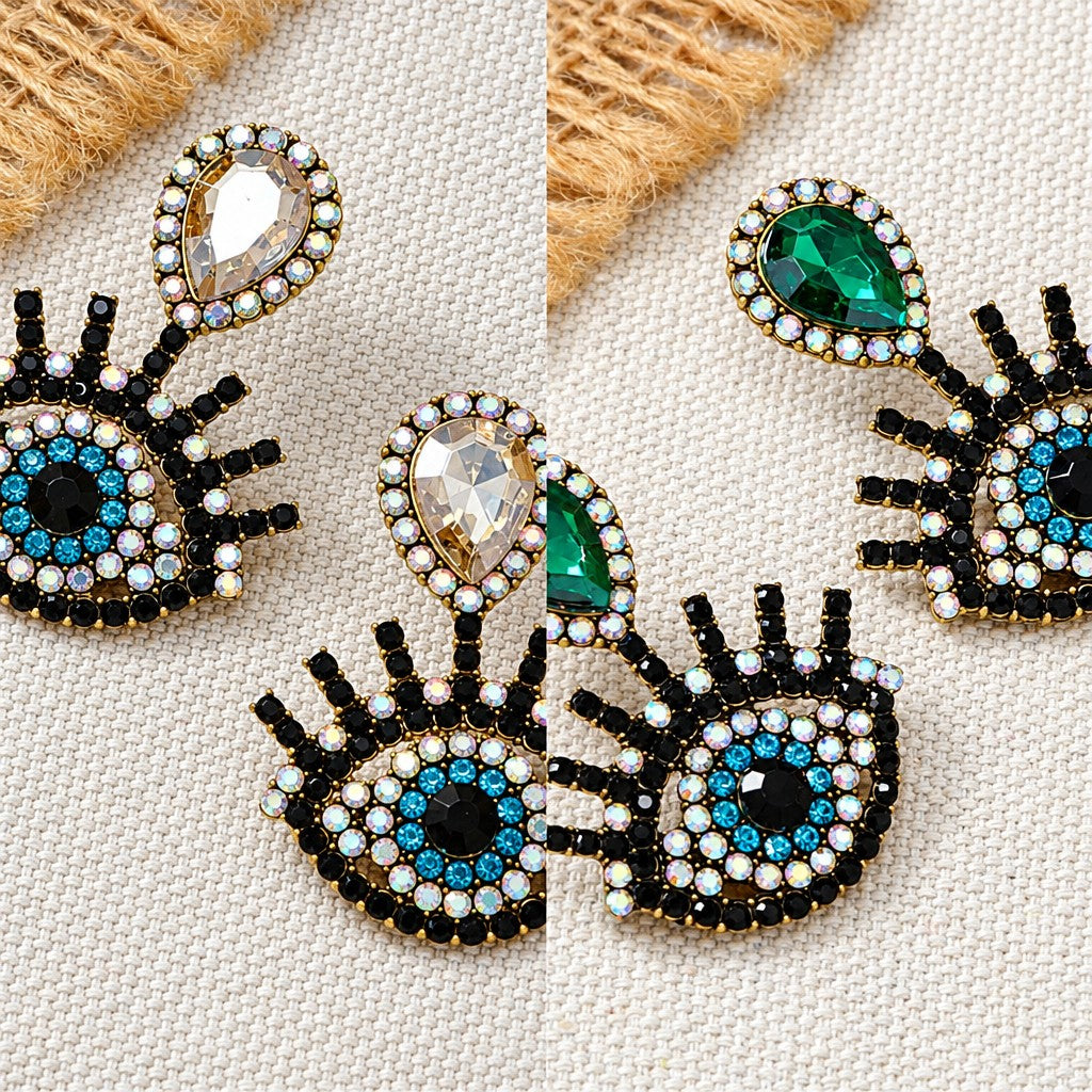 Boho Fuchsia Gem Evil Eye Drop Earrings