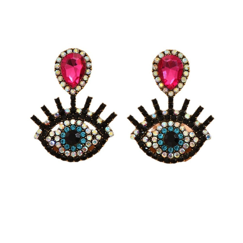 Boho Fuchsia Gem Evil Eye Drop Earrings