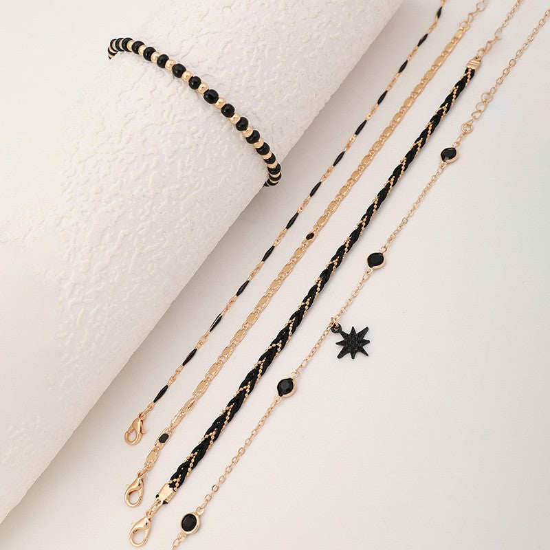 5pc Boho Woven Star Anklet Set