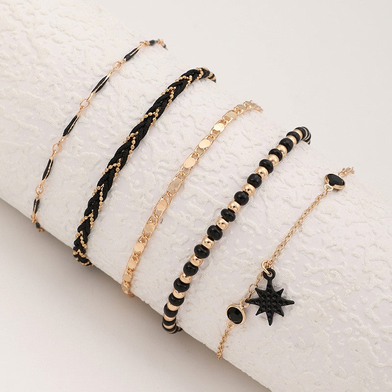 5pc Boho Woven Star Anklet Set