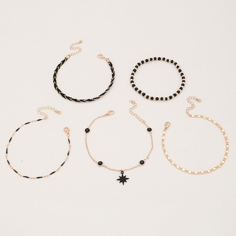5pc Boho Woven Star Anklet Set