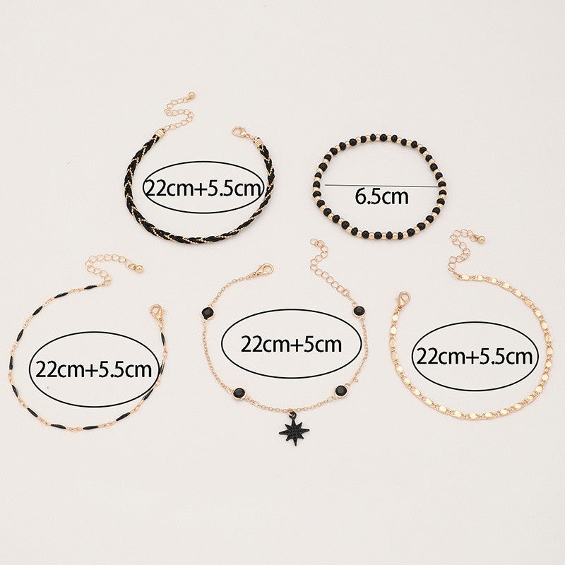 5pc Boho Woven Star Anklet Set