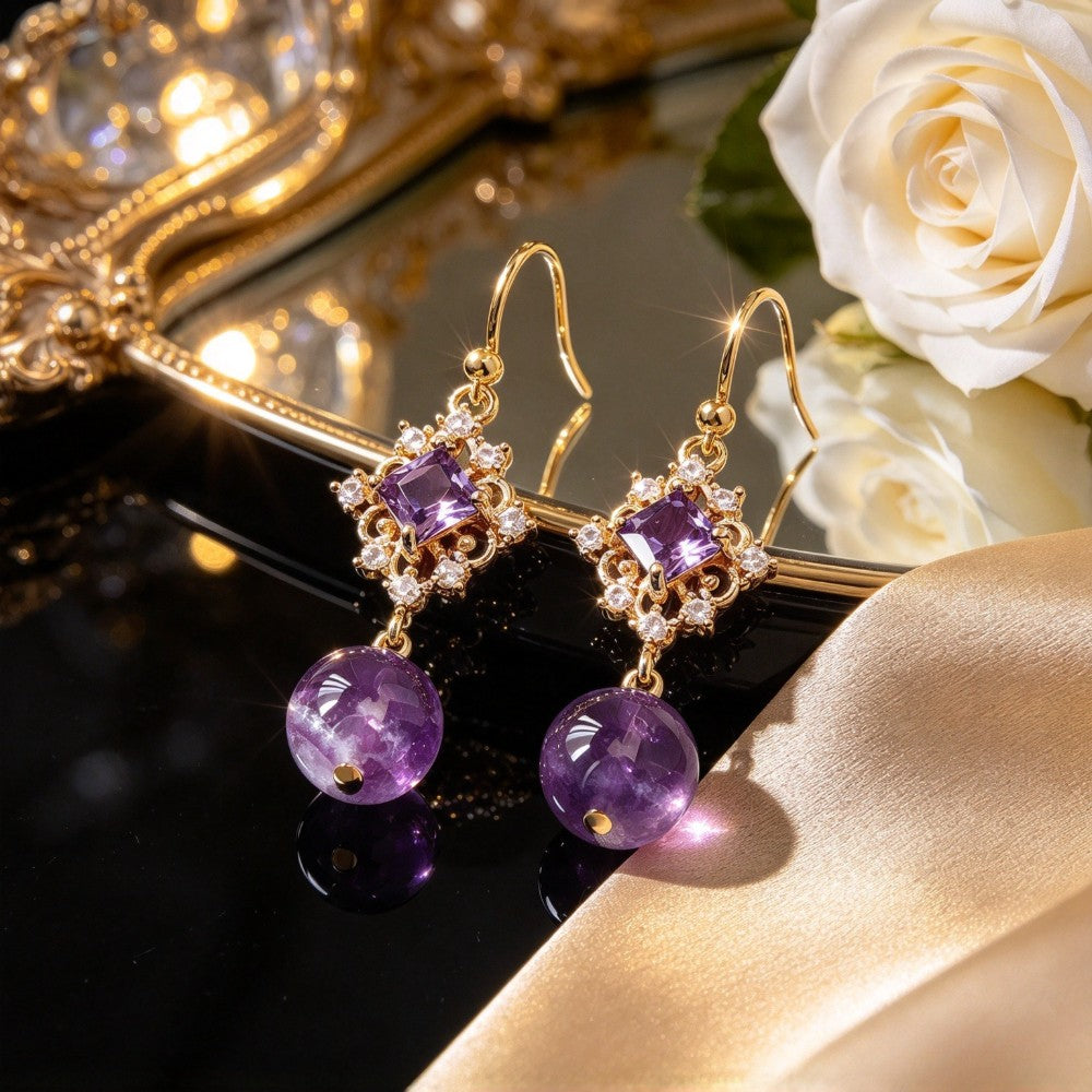 Elegant Amethyst Sphere Drop Earrings