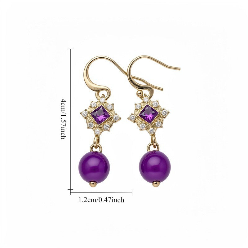 Elegant Amethyst Sphere Drop Earrings