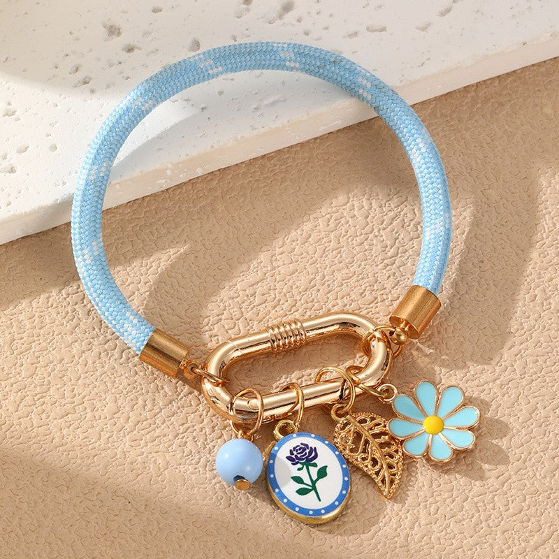 Boho Enamel Flower Charm Bracelet