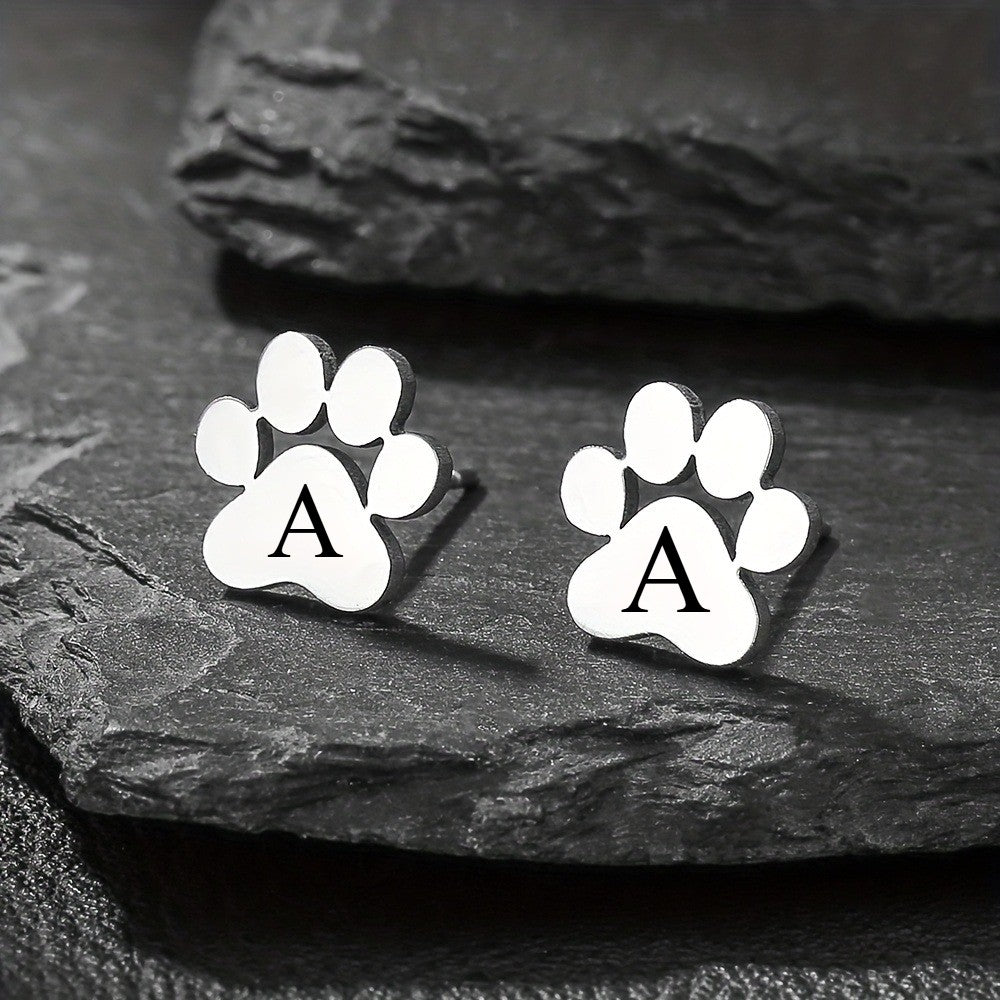 18k Dainty Paw Initial Stud Earrings