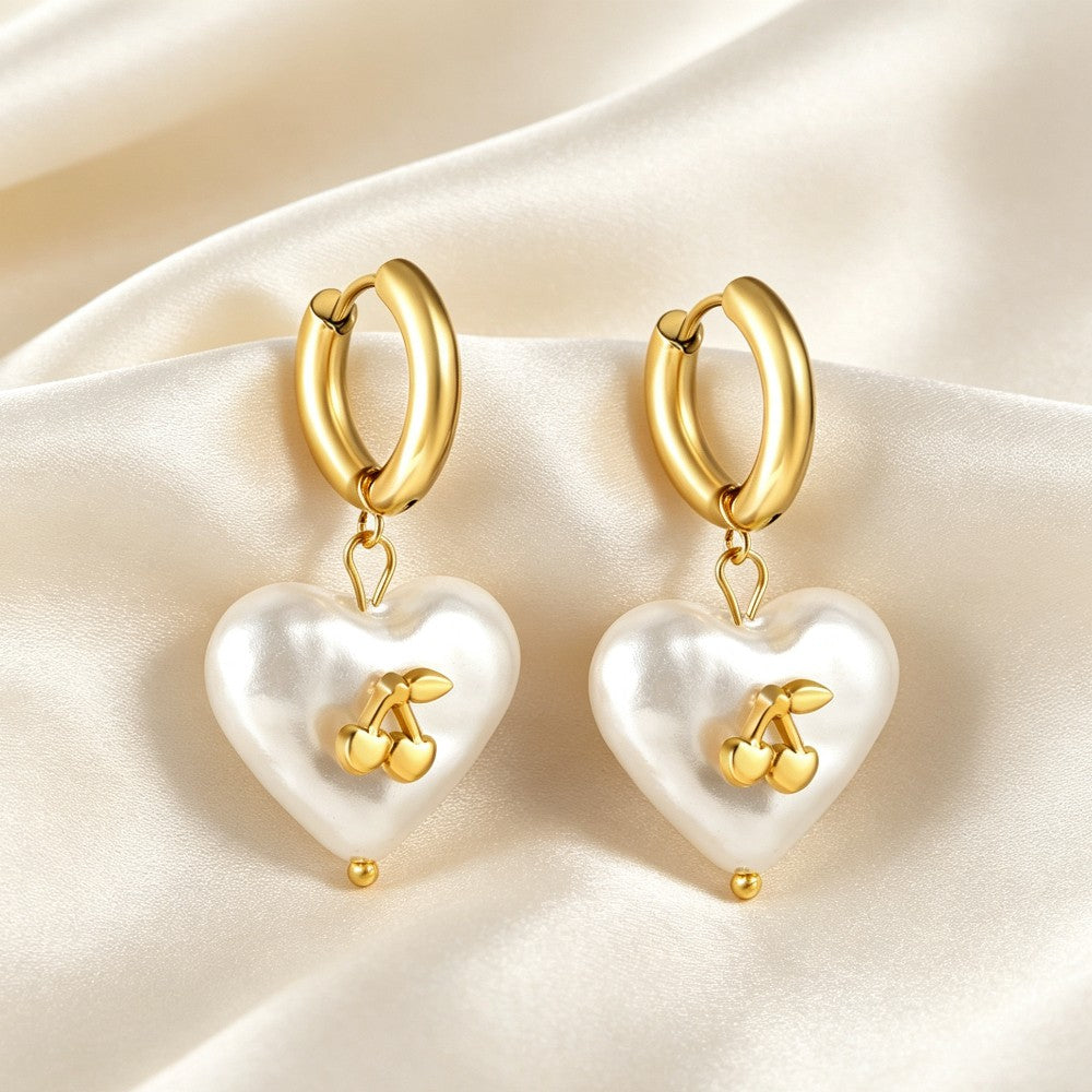 18k Romantic Pearl Heart Earrings