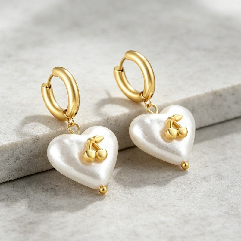 18k Romantic Pearl Heart Earrings