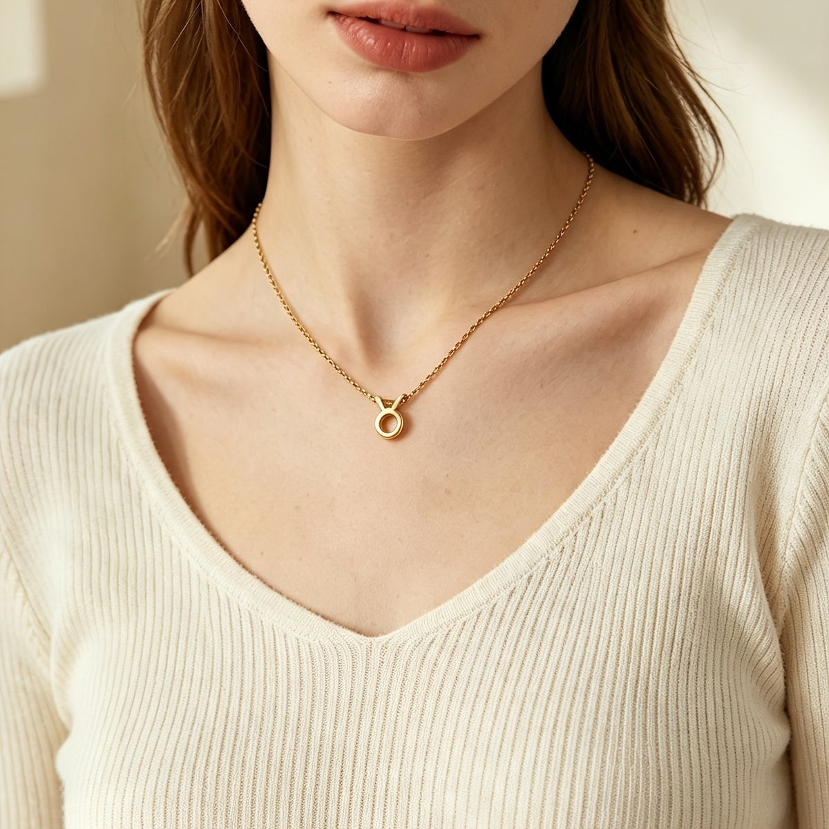 18k Dainty Hollow Zodiac Sign Necklace