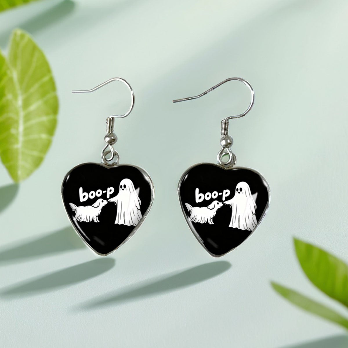 Cute Halloween Ghost Puppy Heart Earrings