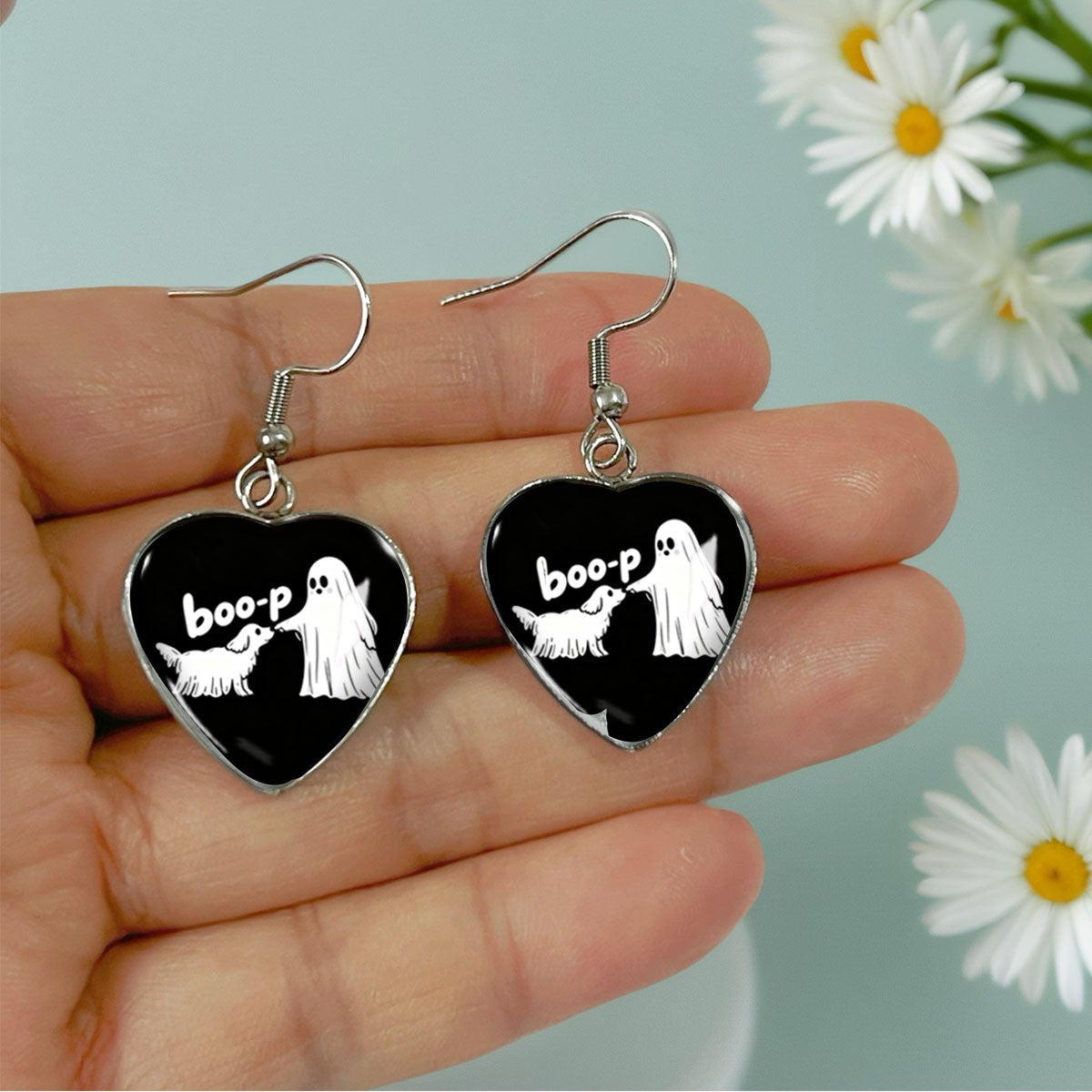 Cute Halloween Ghost Puppy Heart Earrings