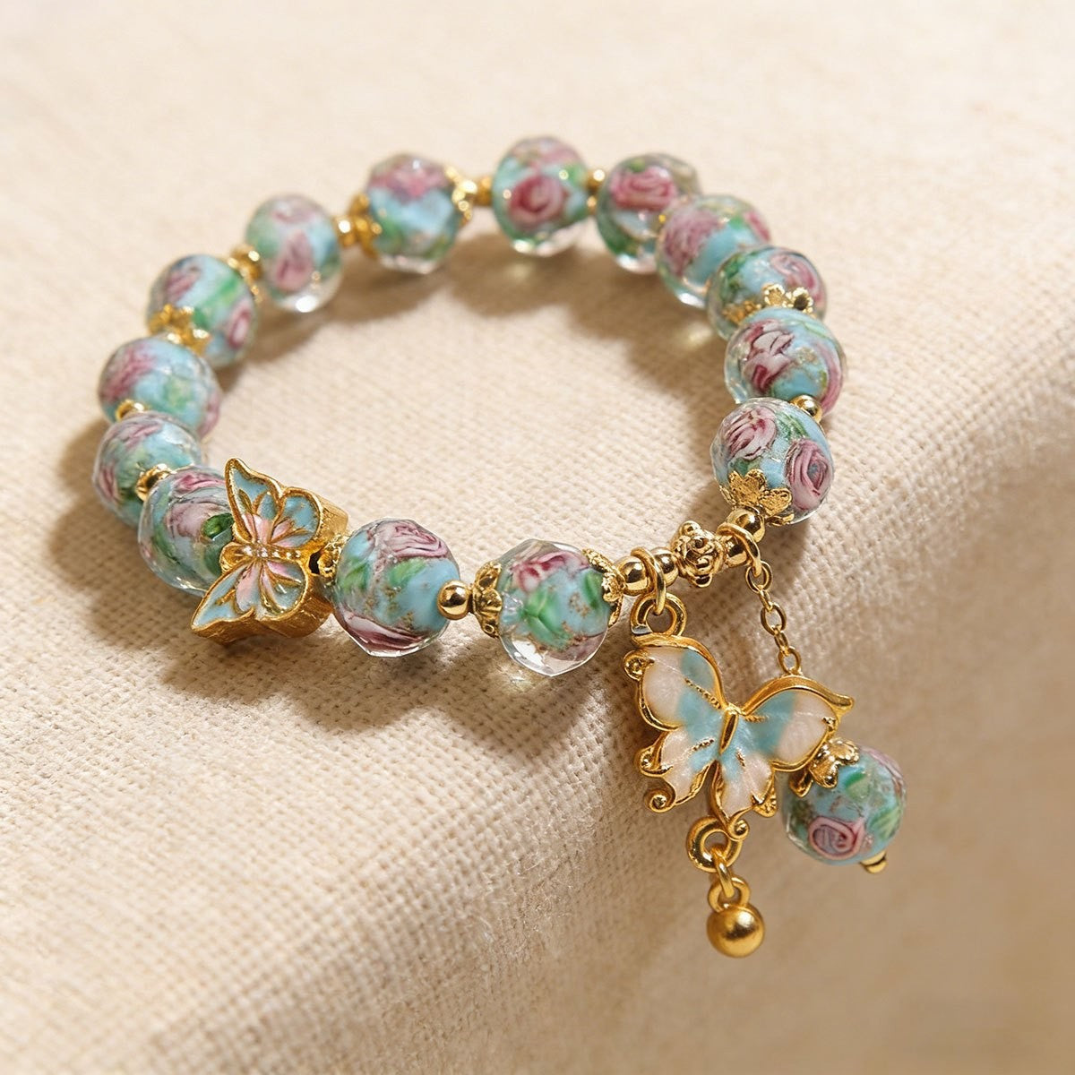 Boho Floral Rose Glass Bead Bracelet