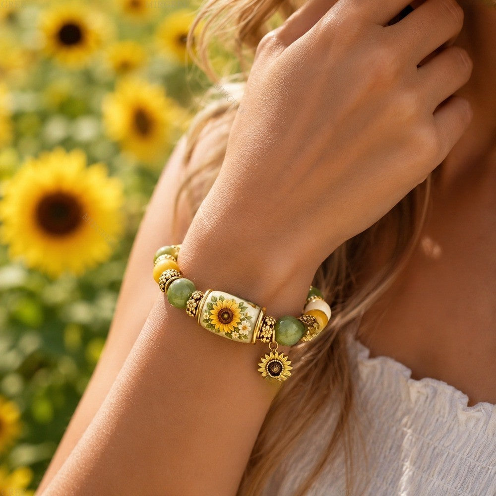 Boho Sunflower Crystal Beaded Bracelet