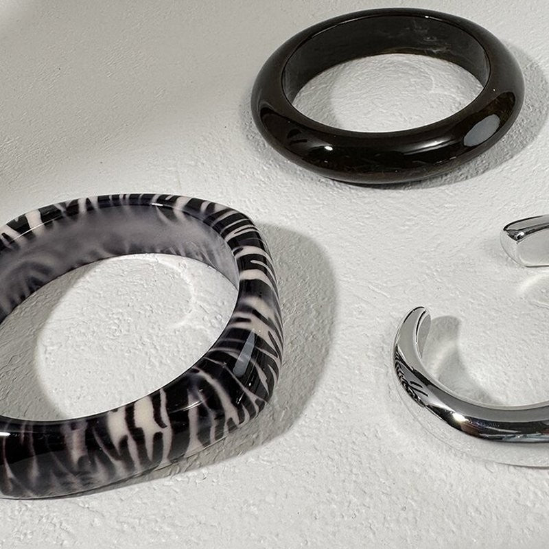 3pc Retro Zebra & Glossy Bangle Set