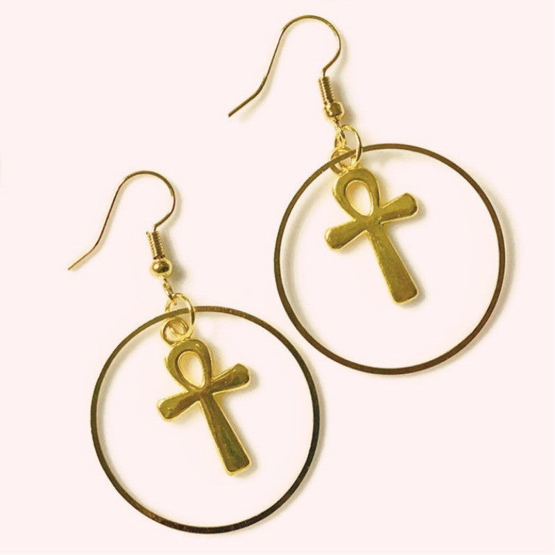 Boho Ankh Cross Hoop Earrings
