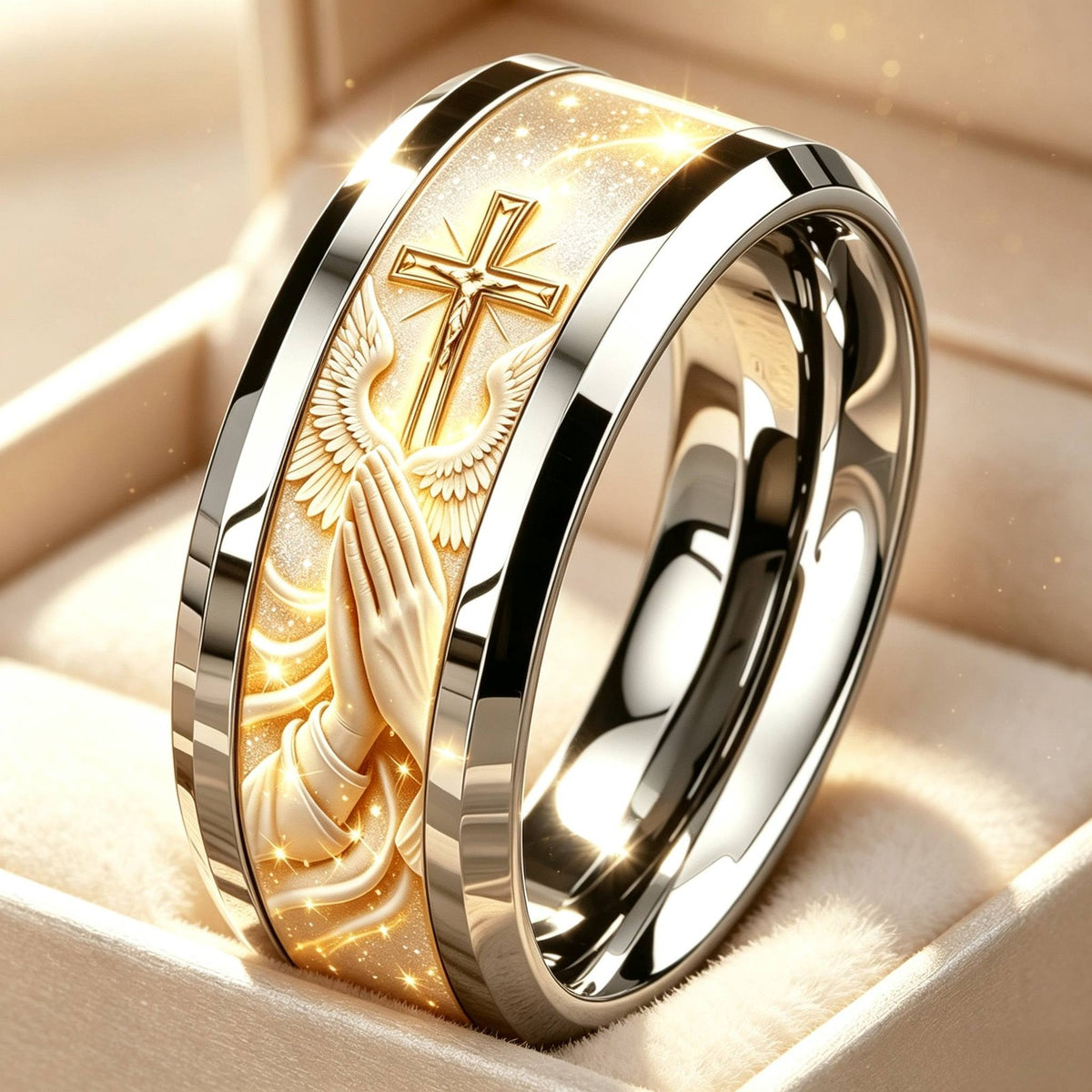 Classy Praying Hands Cross Ring