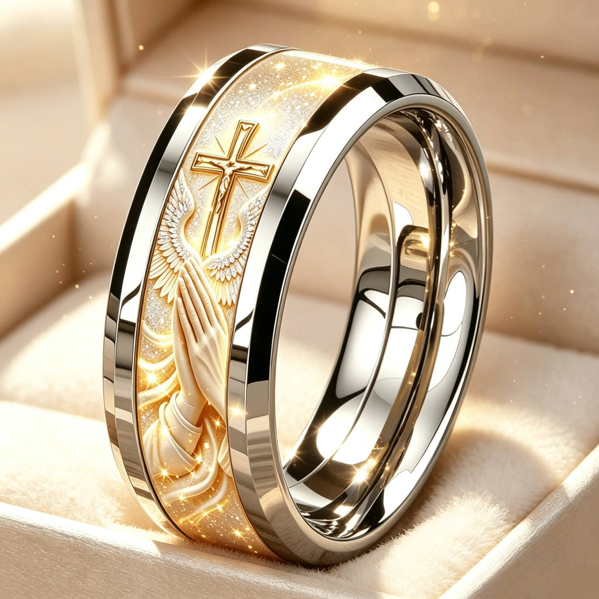 Classy Praying Hands Cross Ring