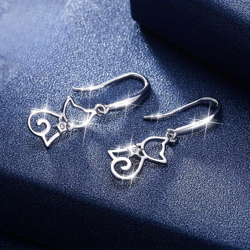 Dainty Cat Silhouette Drop Earrings