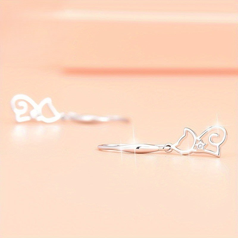 Dainty Cat Silhouette Drop Earrings