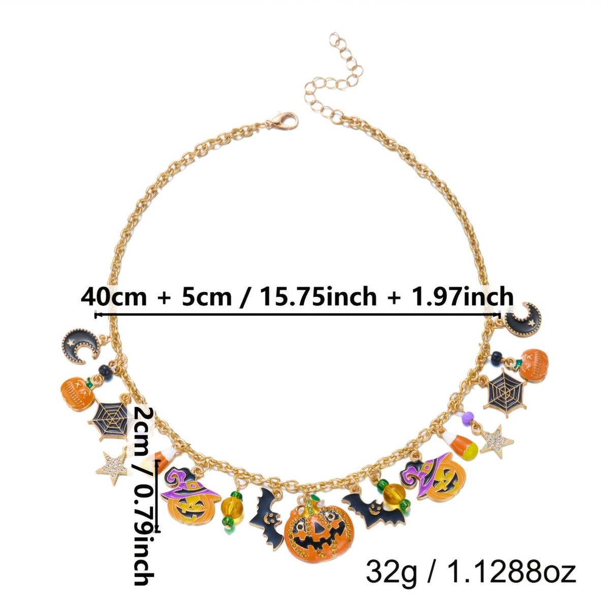 Spooky Pumpkin Bat Charm Necklace