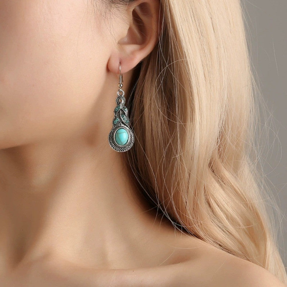 Vintage Inspired Turquoise Oval Dangle Earrings