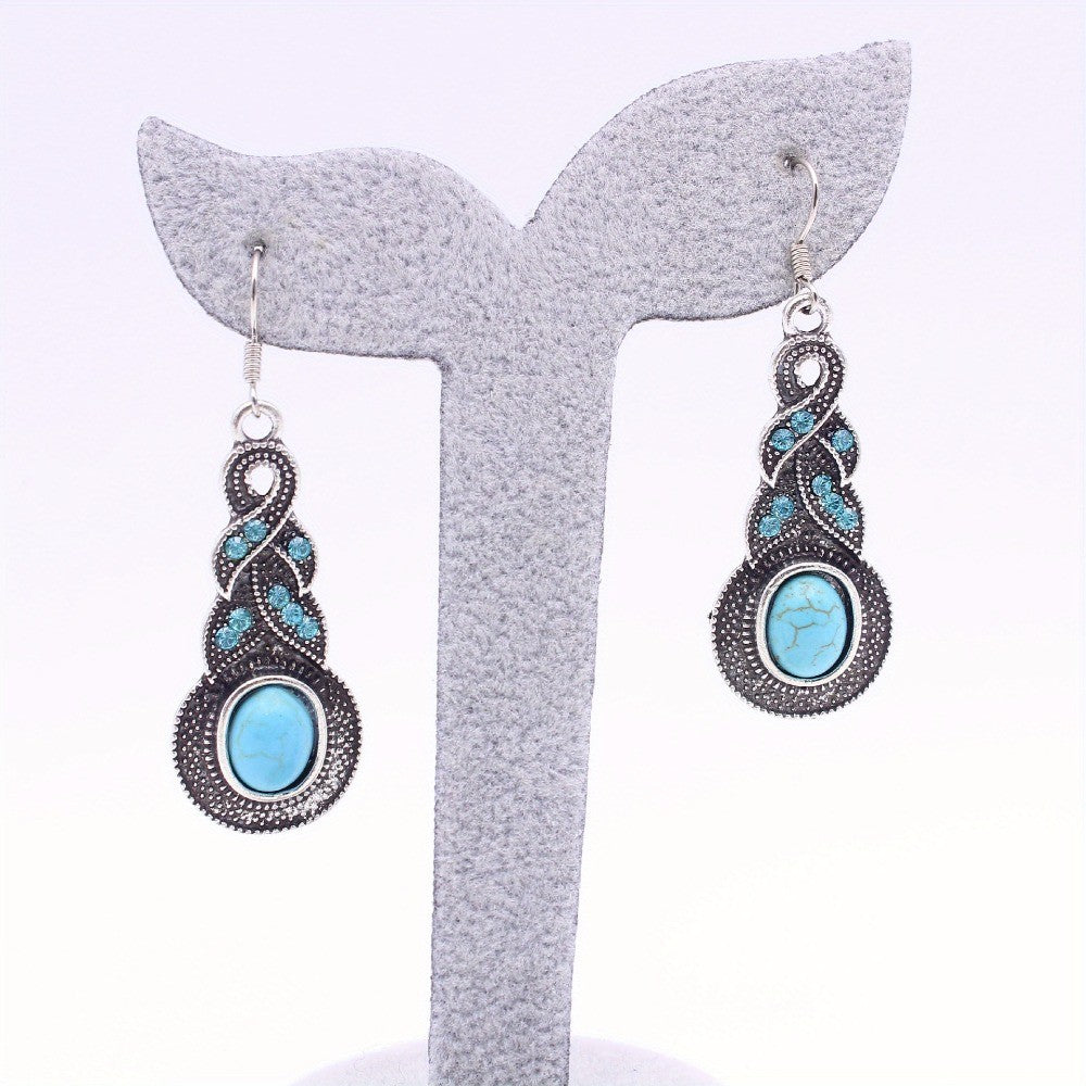 Vintage Inspired Turquoise Oval Dangle Earrings