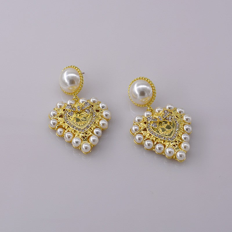 Vintage Pearl Heart Drop Earrings