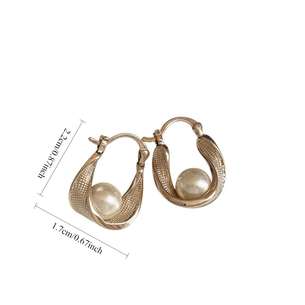 Classy Textured Pearl Hoop Earrings