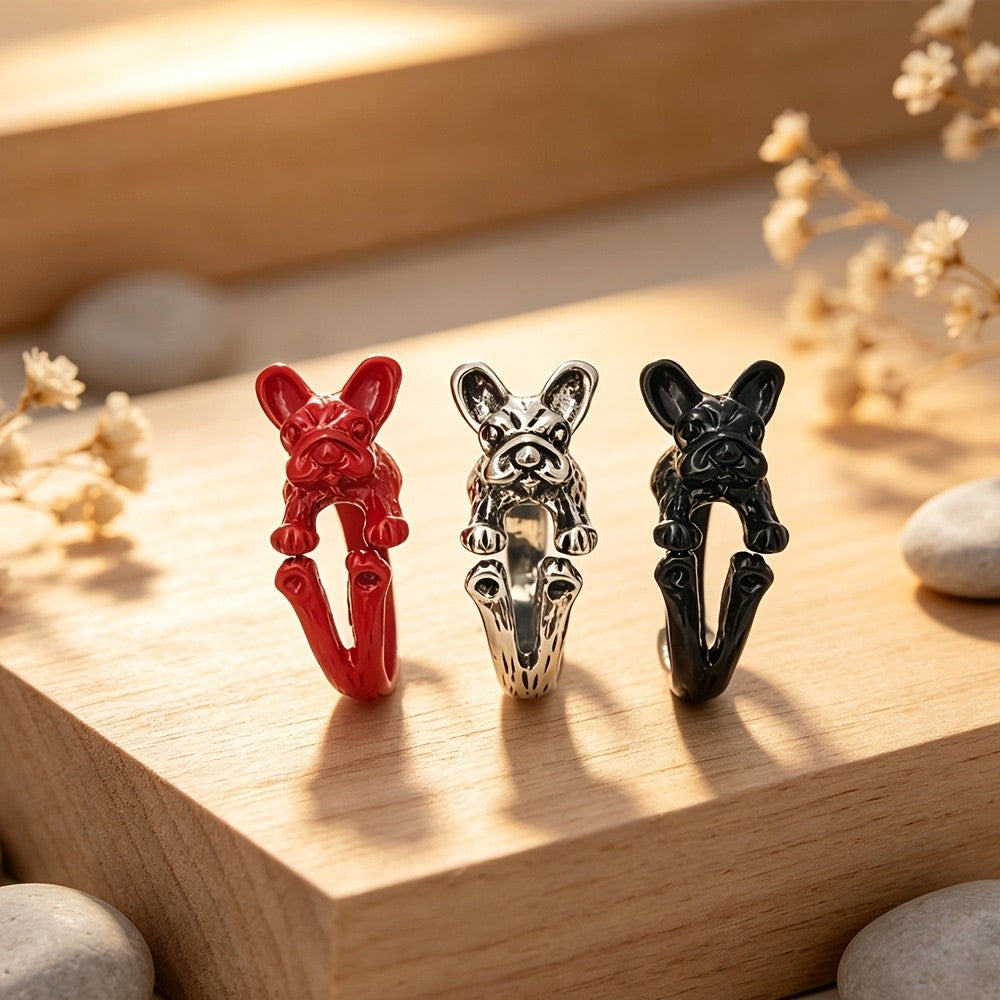 3pc Boho French Bulldog Ring Set