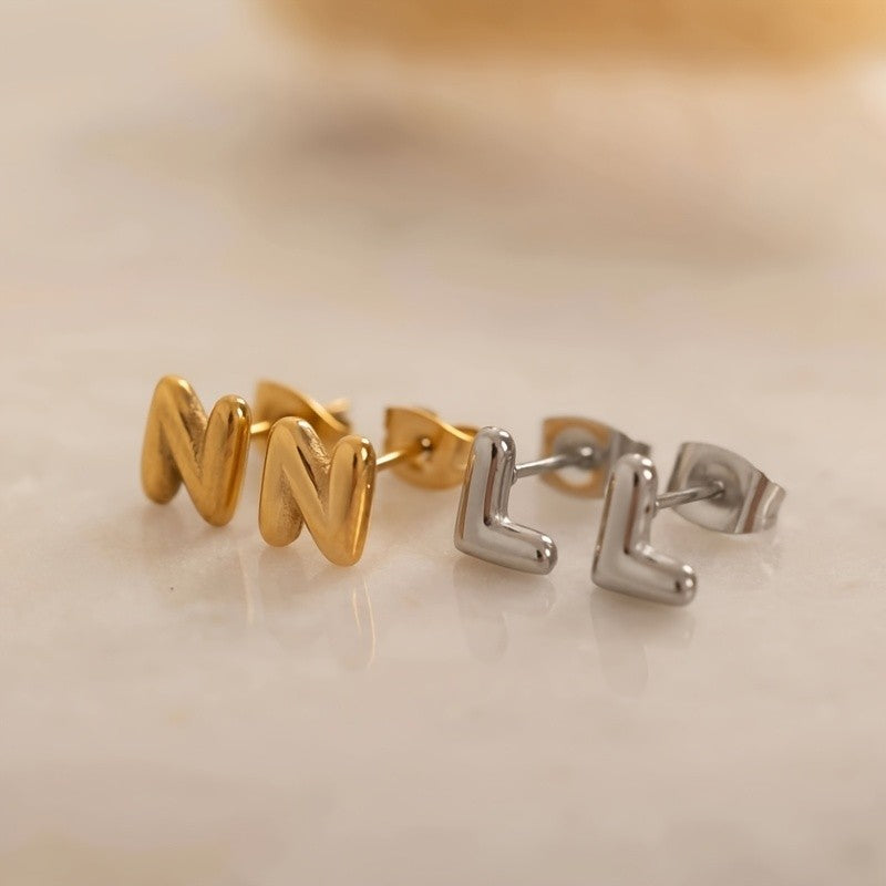 18k Dainty Custom Initial Stud Earrings