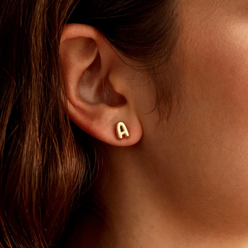 18k Dainty Custom Initial Stud Earrings
