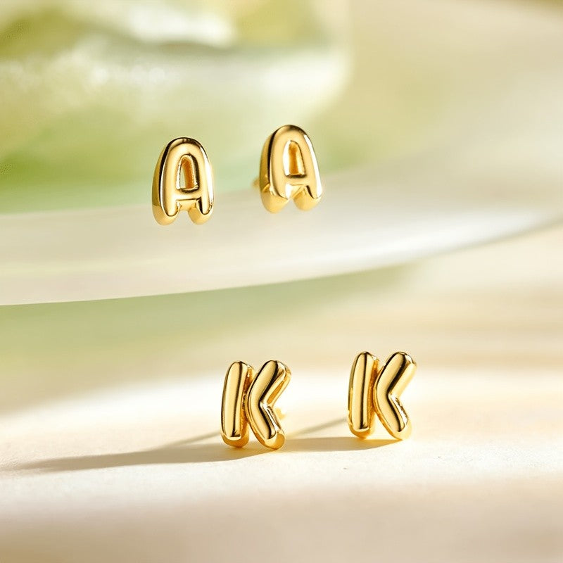 18k Dainty Custom Initial Stud Earrings