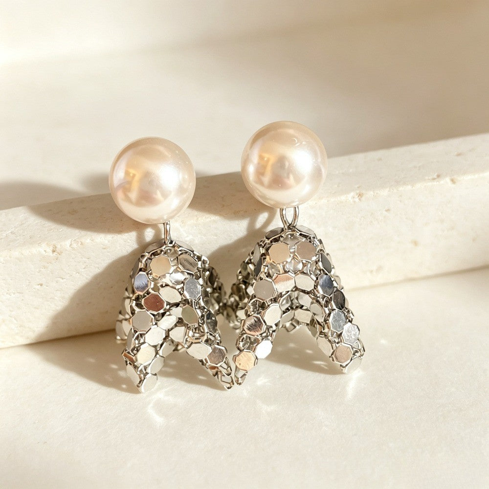 Classy Pearl and Sequin Drop Earrings