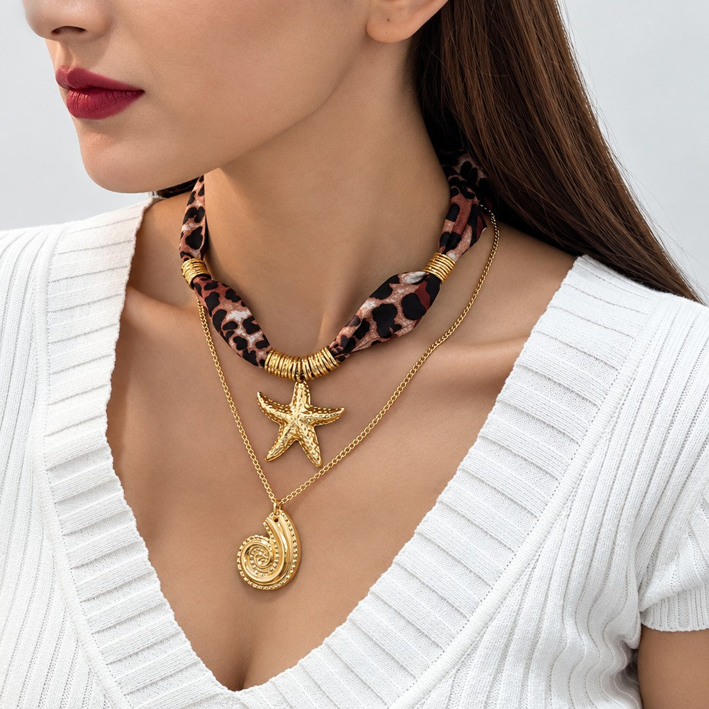 Vintage Leopard Print Starfish Necklace