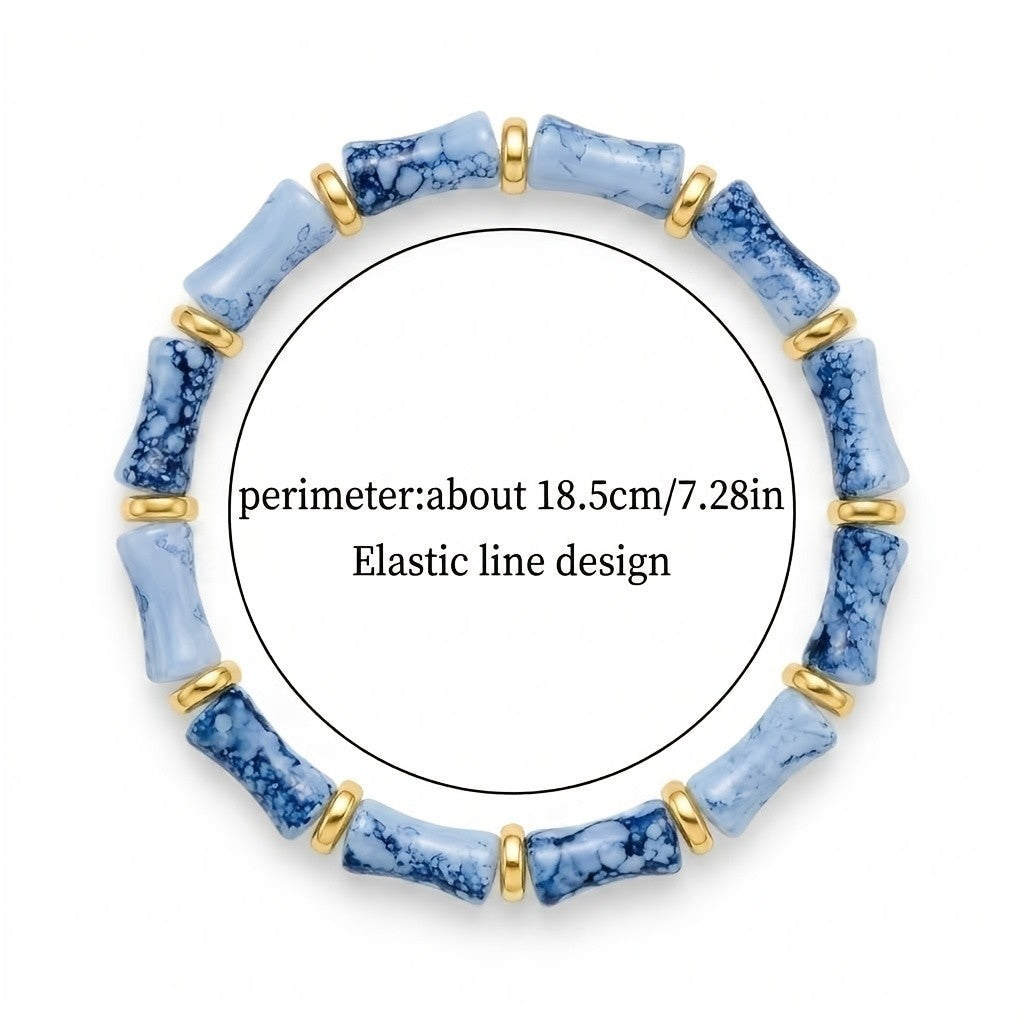 Boho Blue Porcelain Bamboo Stretch Bracelet