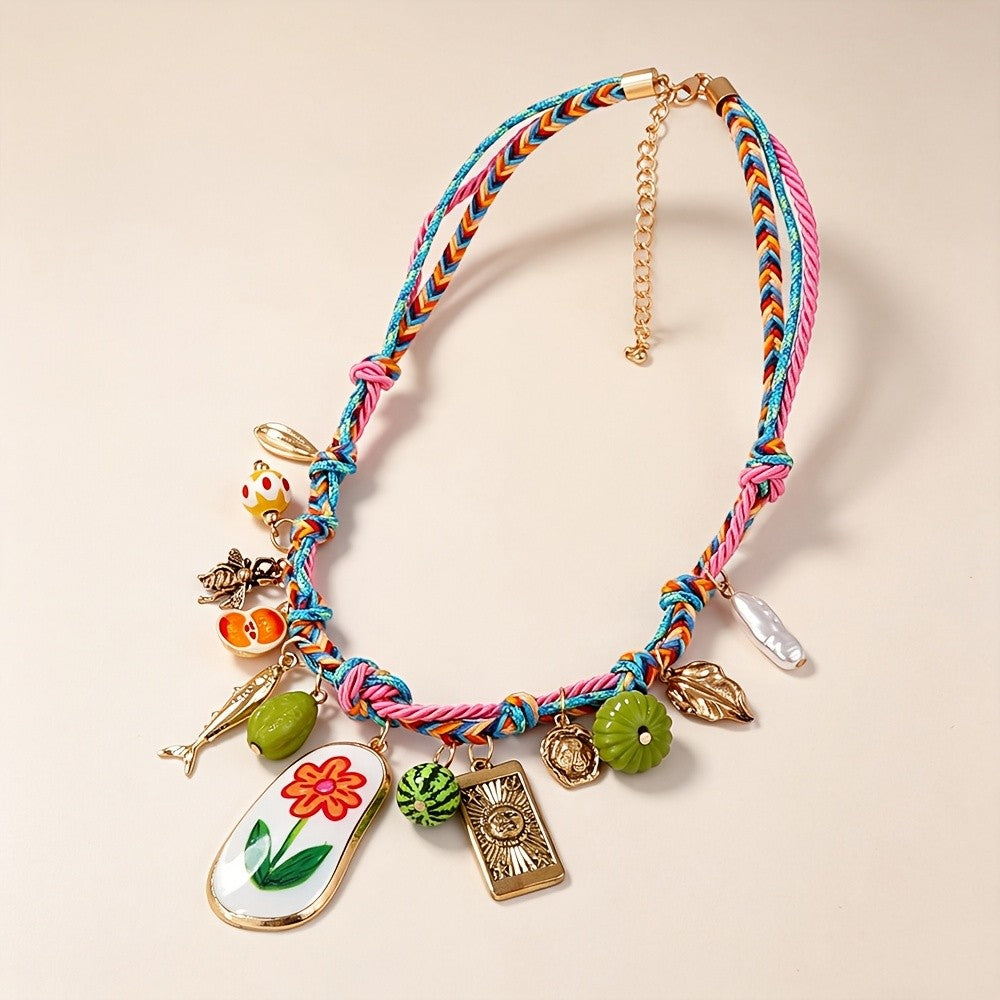 Boho Woven Fruit Charm Necklace