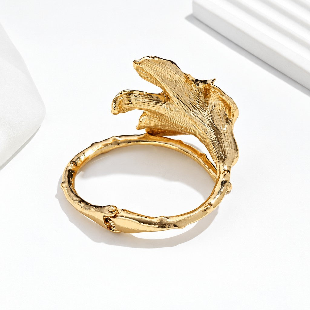 Classy White Enamel Iris Open Bangle