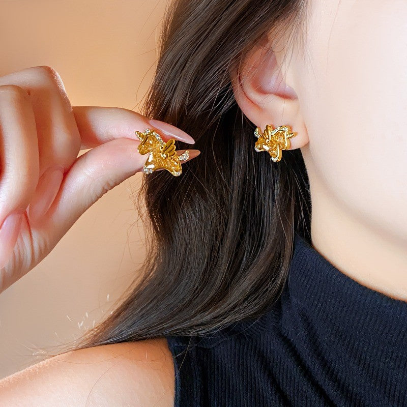 Classy Golden Pegasus Stud Earrings