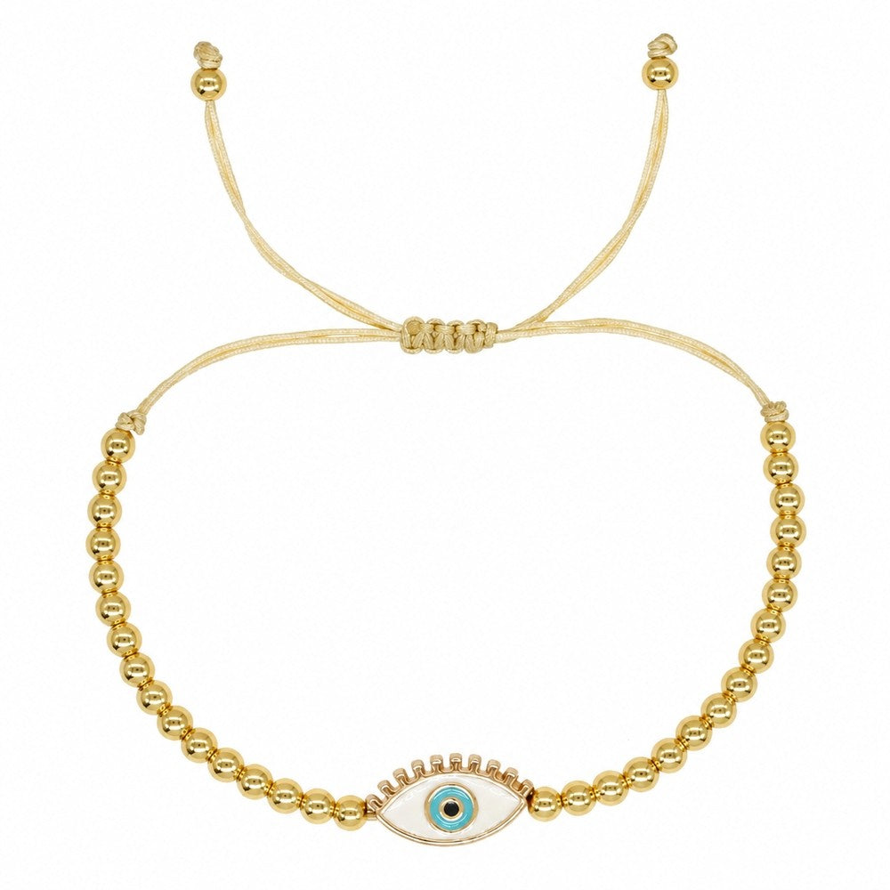 14k Dainty Evil Eye Beaded Bracelet