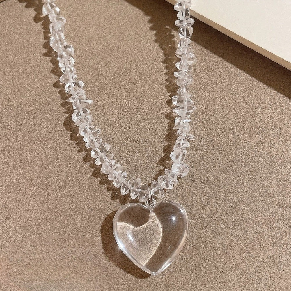 Dainty Clear Resin Heart Chip Necklace
