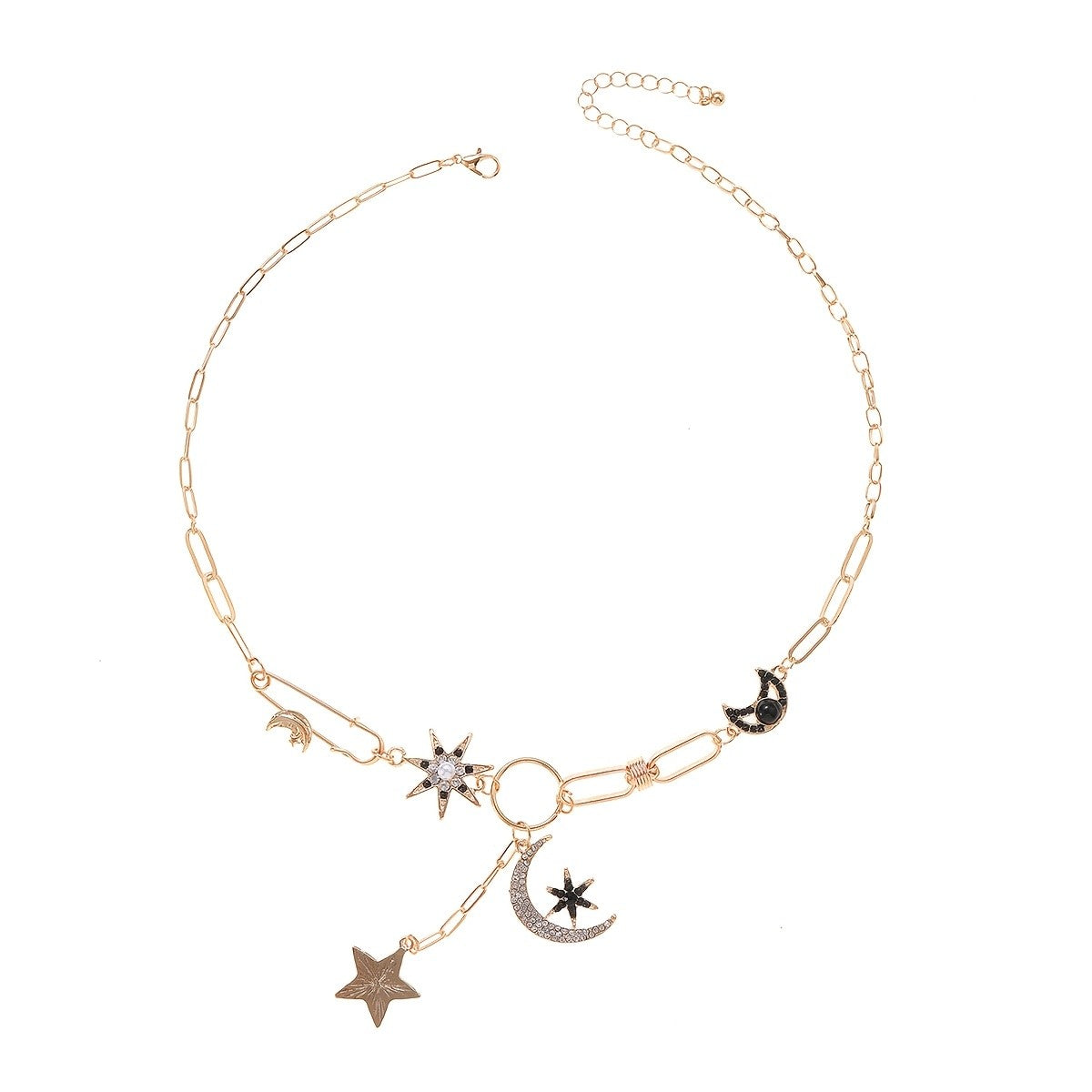 Boho Star Moon Safety Pin Necklace