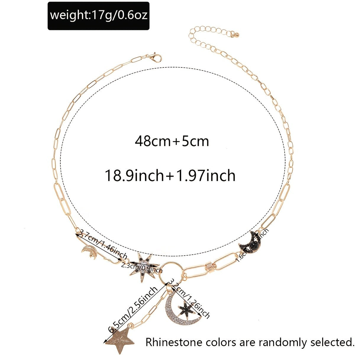 Boho Star Moon Safety Pin Necklace