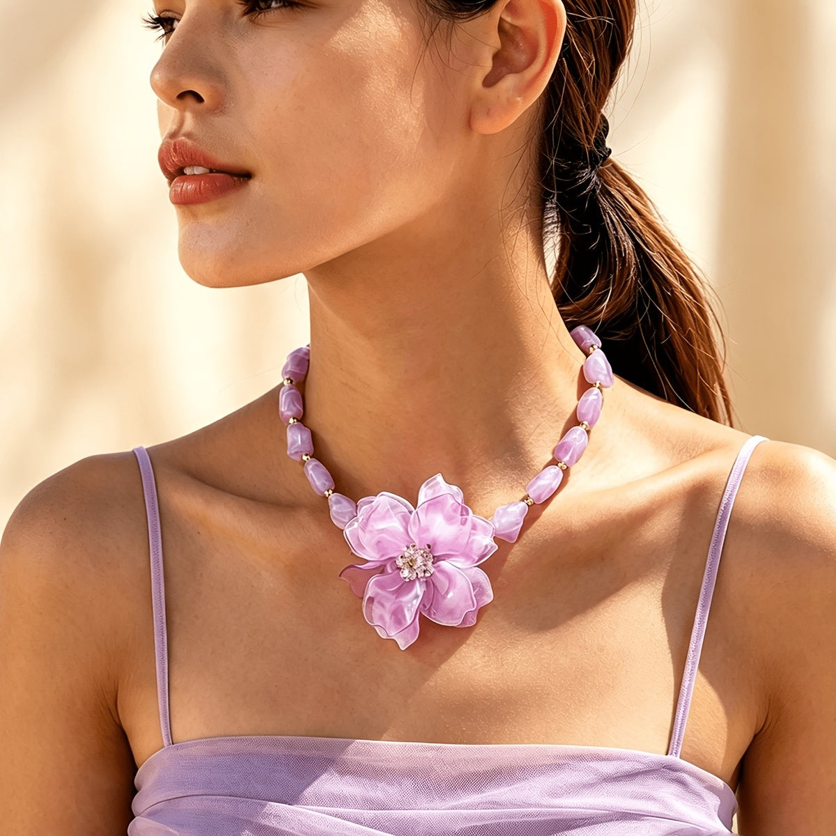 Romantic Lilac Resin Flower Necklace