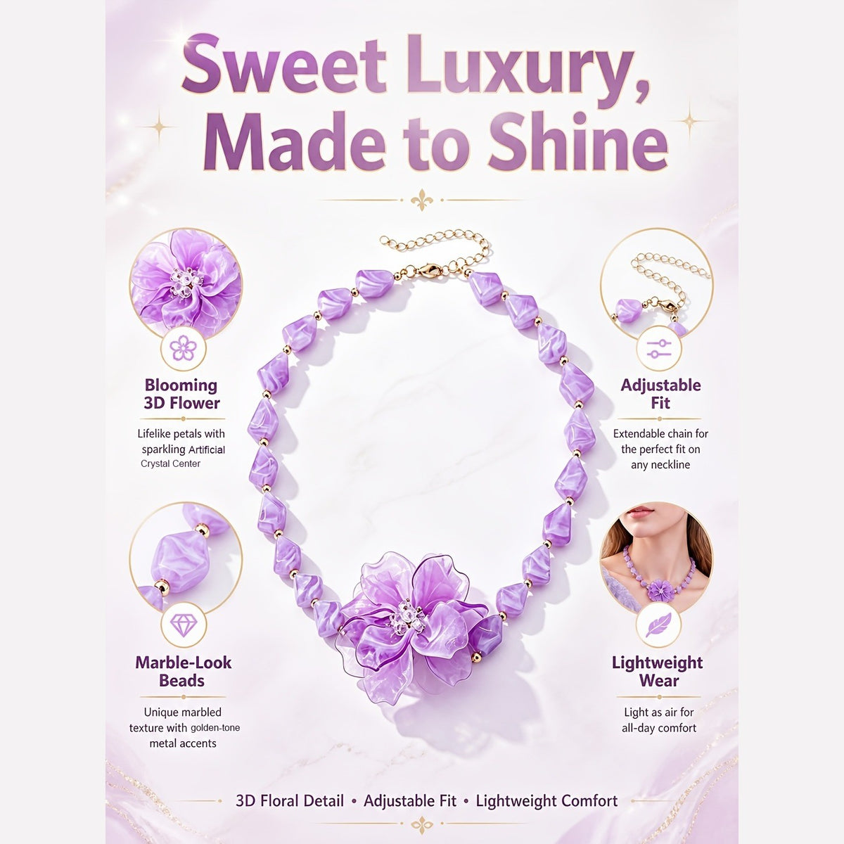 Romantic Lilac Resin Flower Necklace