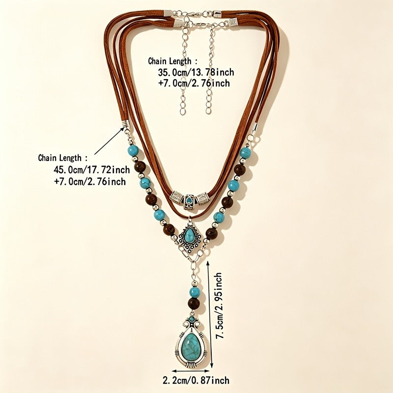 Boho Layered Turquoise Resin Cord Necklace