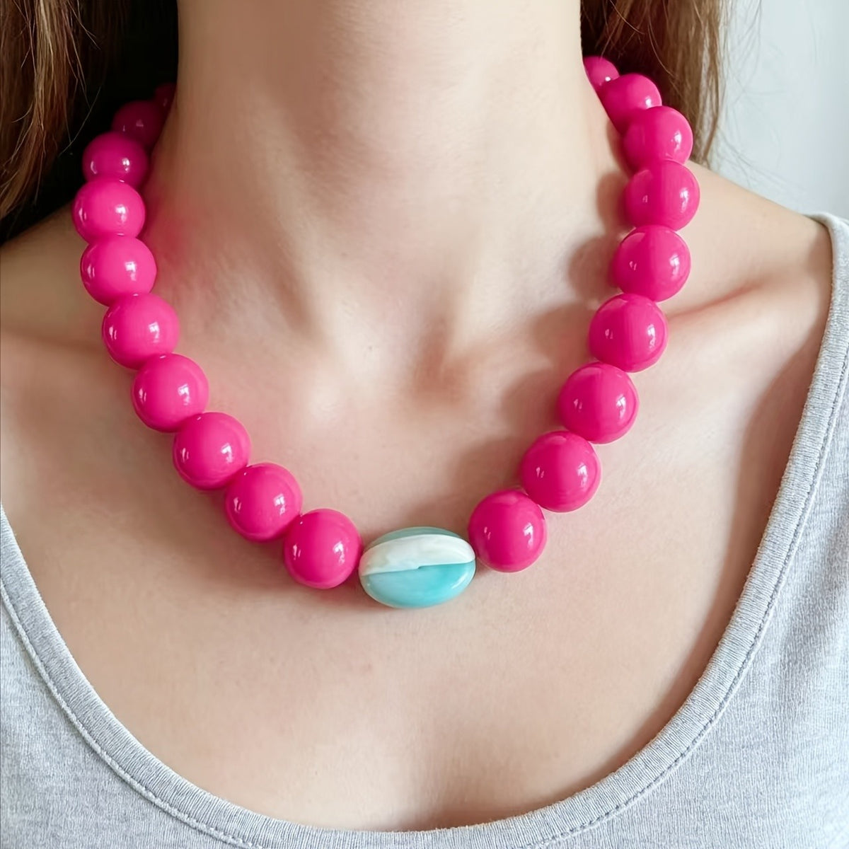 18k Boho Red Acrylic Bead Necklace