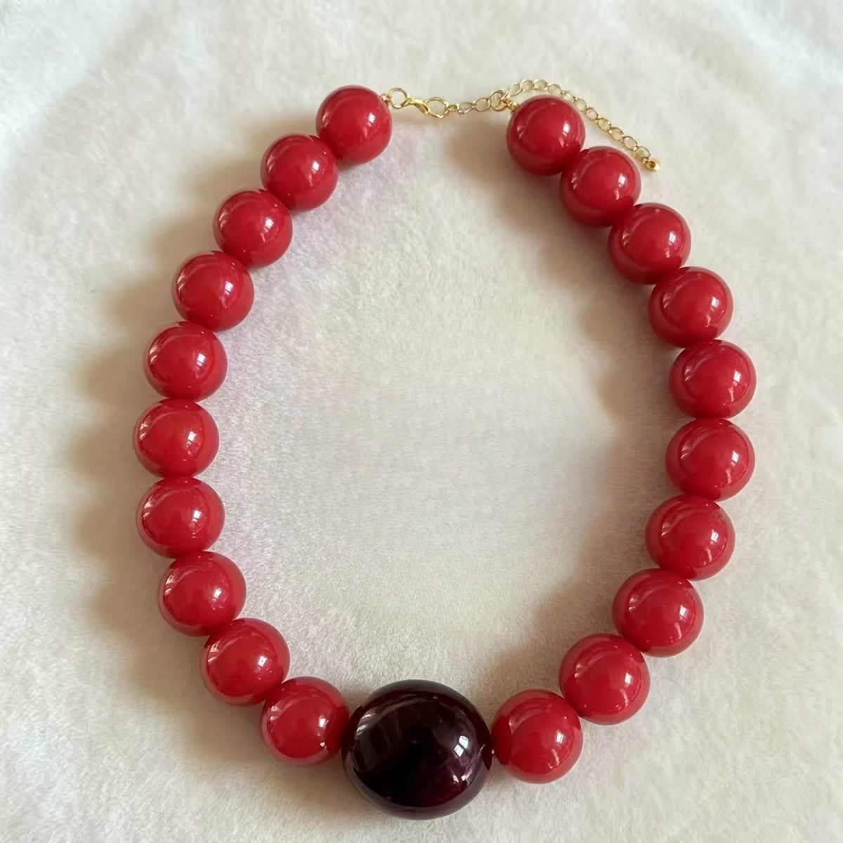 18k Boho Red Acrylic Bead Necklace