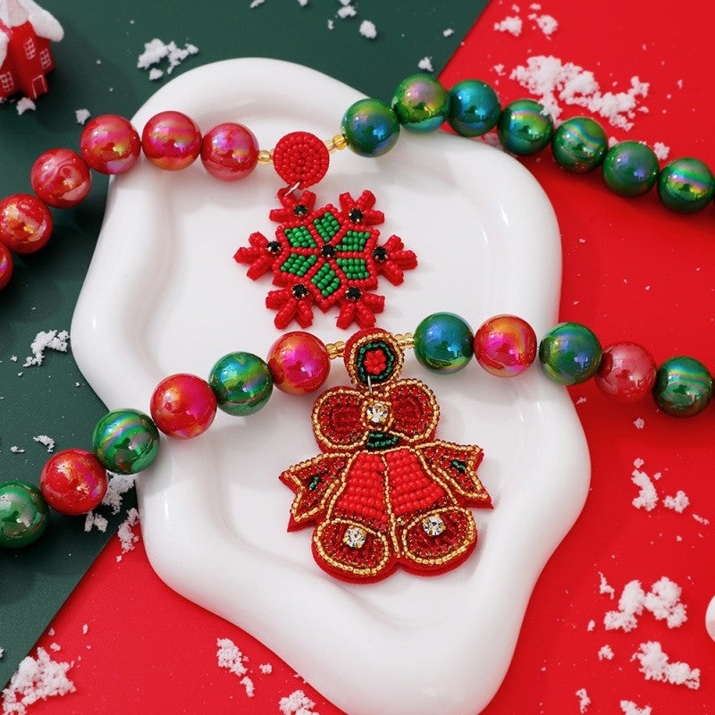 Festive Printed Scarf Snowflake Bow Necklace