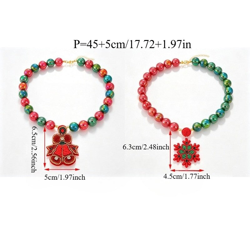 Festive Printed Scarf Snowflake Bow Necklace